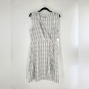 Calvin Klein White‎ & Black Midi Sleeveless Faux Wrap Dress Size 12 New